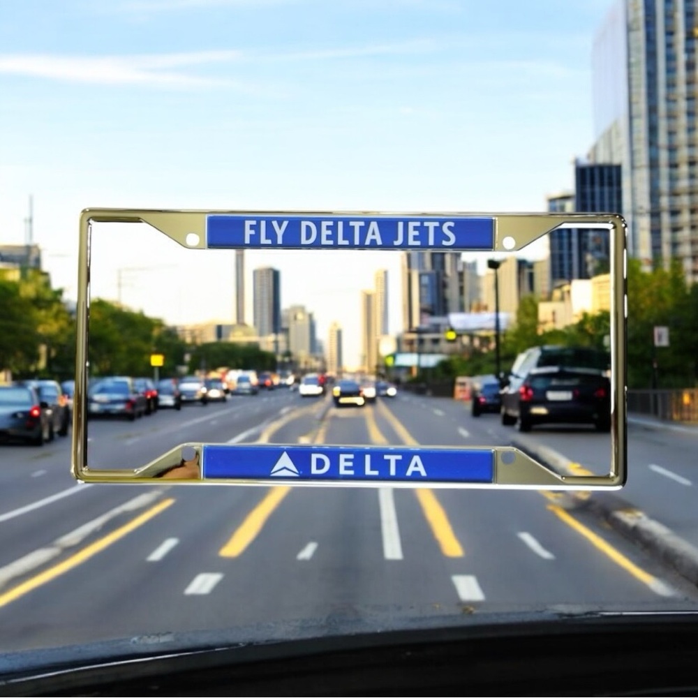 Delta Air Lines Official License Plate Frame Collectible FLY DELTA JETS Blue New - Picture 10 of 14